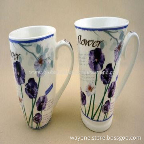 Ceramic Mug with Floral Design, Available in Four Colors, Food-safe